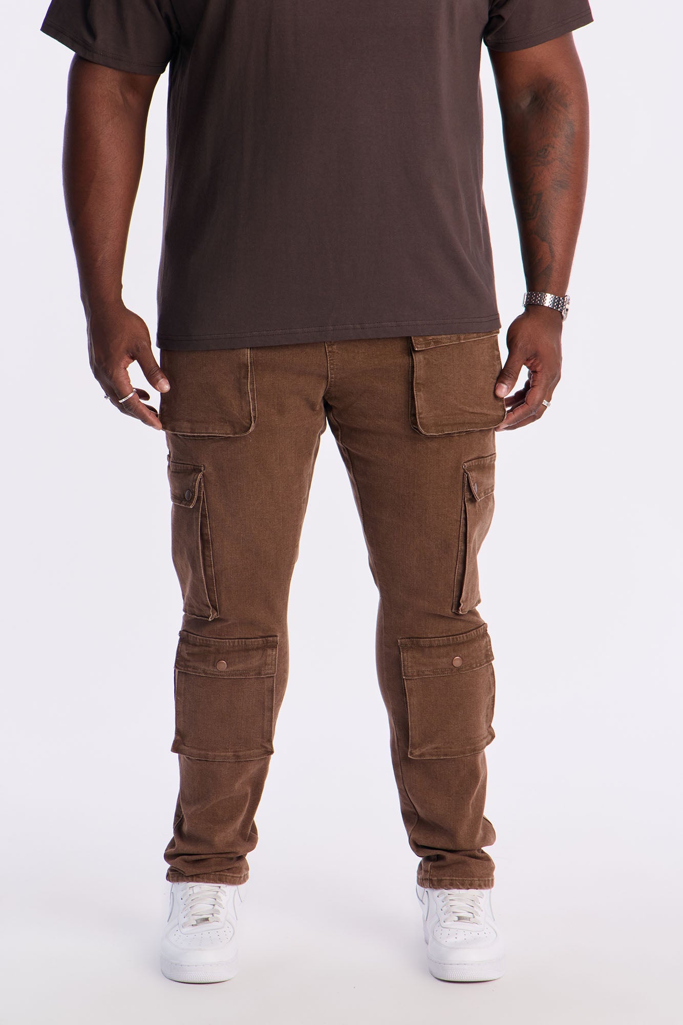 Stacked Skinny Back To Back Cargo Jean - Brown