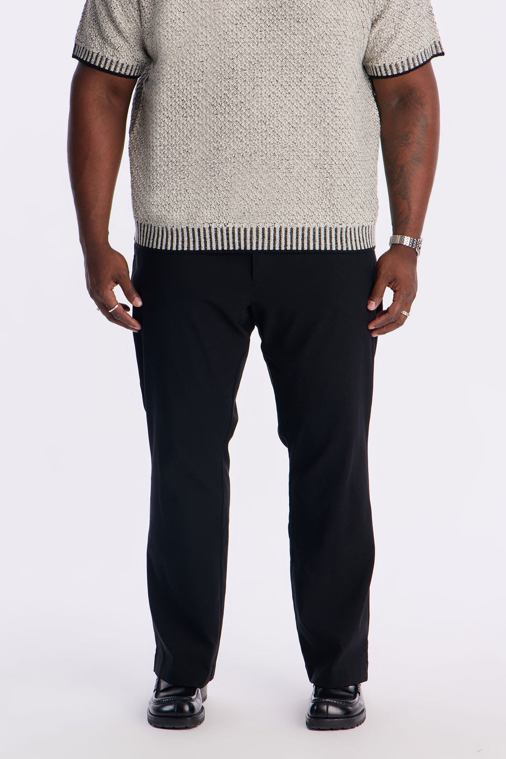 Slim Modern Gabardine Slit Flared Trouser - Black