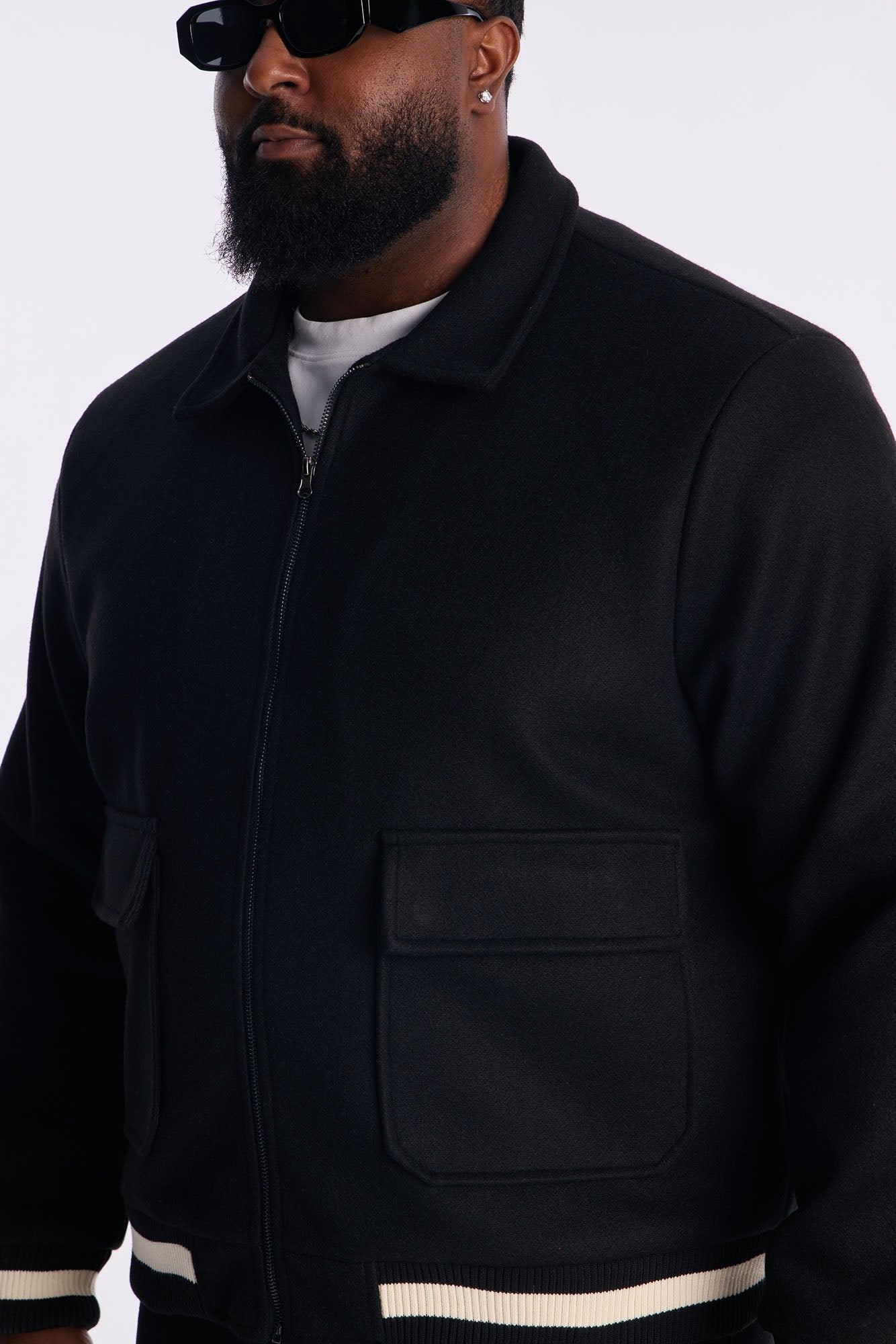 Retro Rib Wool Varsity Jacket - Black