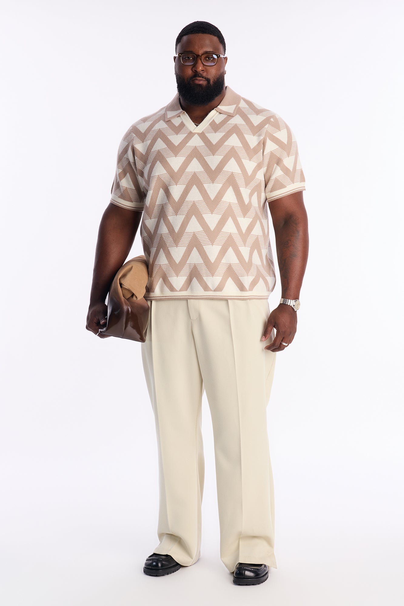 Charlie Johnny Collar Knitted Polo - Taupe