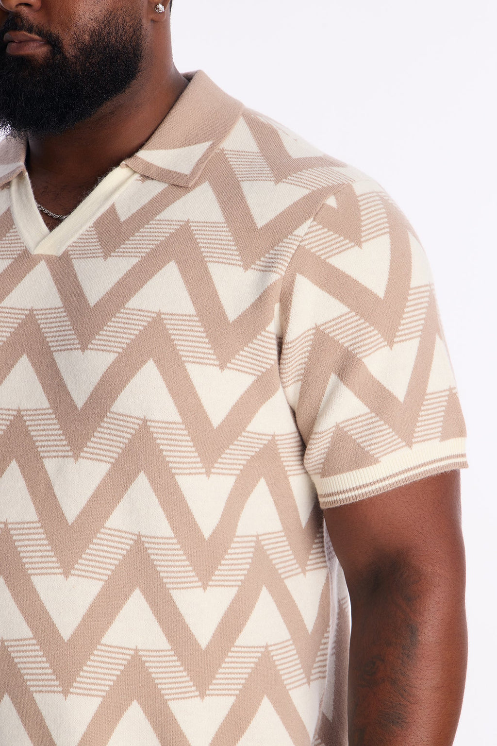 Charlie Johnny Collar Knitted Polo - Taupe