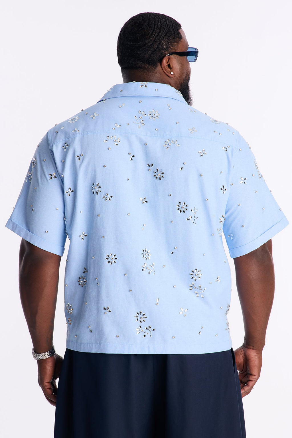 Chrome Bloom Cuban Button Up Shirt - Light Blue