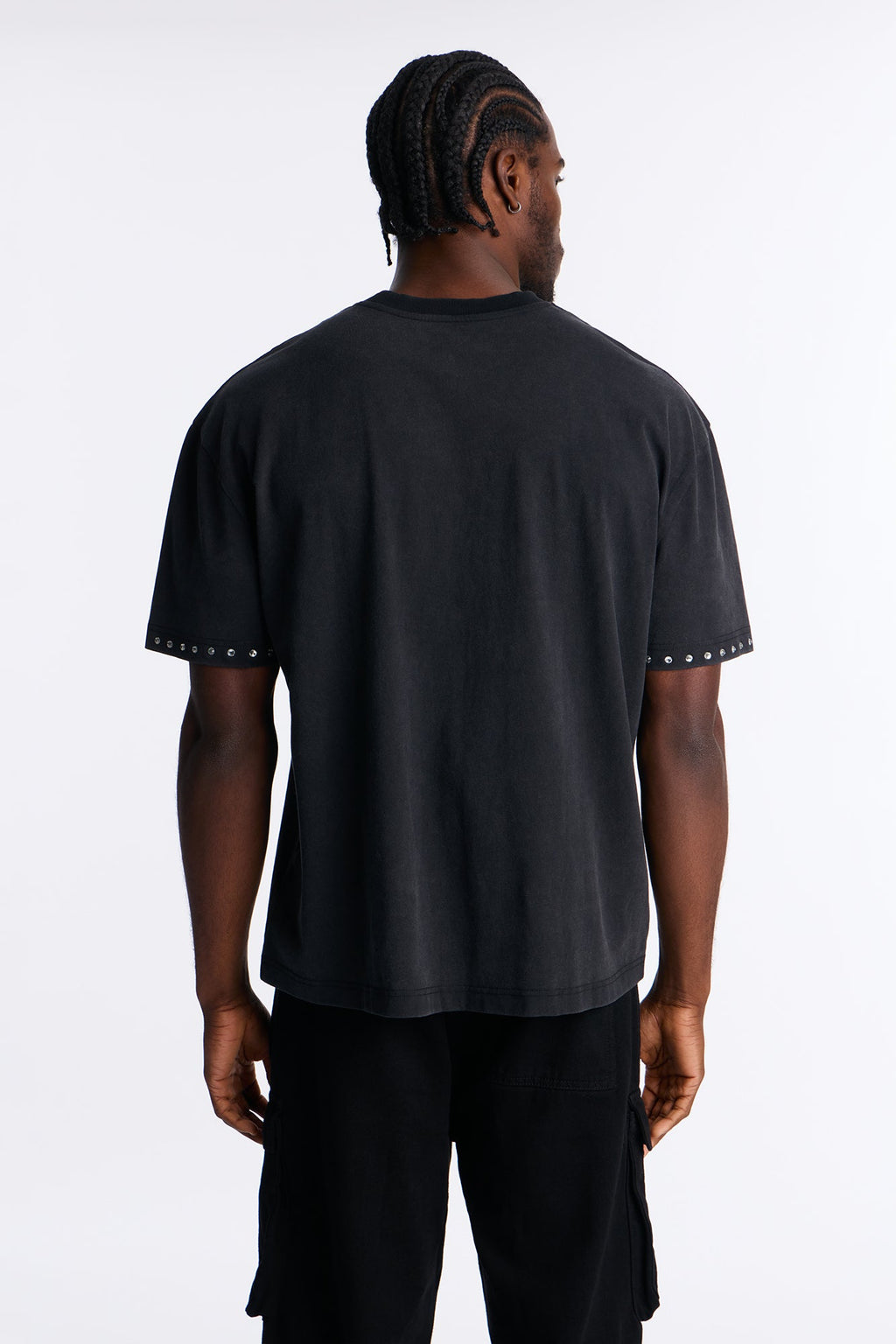 Rhinestone Embellished Knit Tee - Black