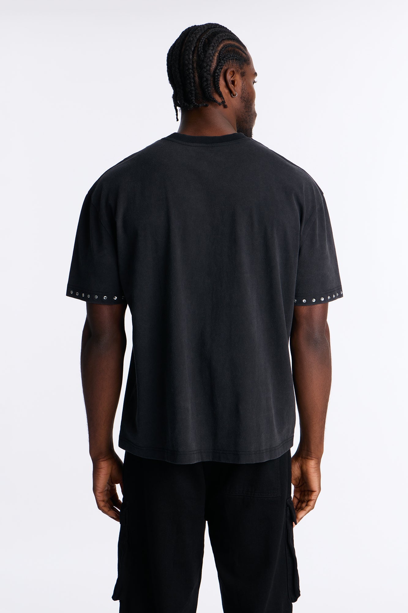 Rhinestone Embellished Knit Tee - Black