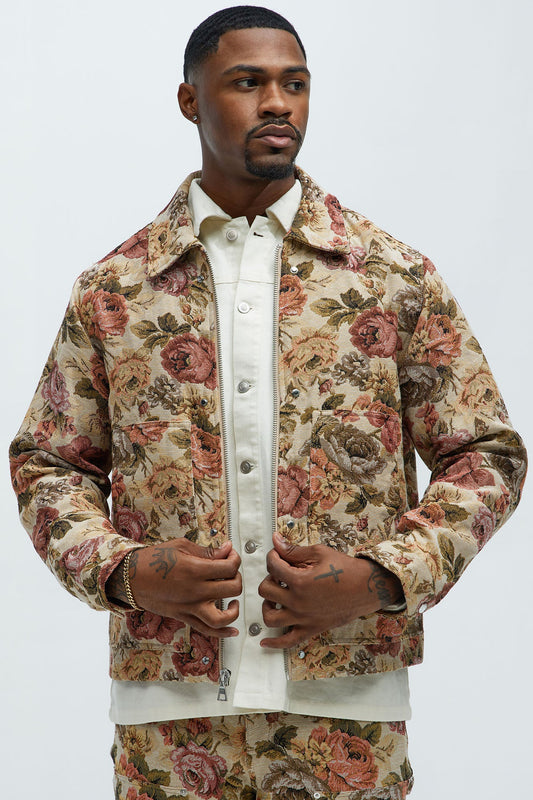 Bellevue Floral Tapestry Work Jacket - Taupe/combo