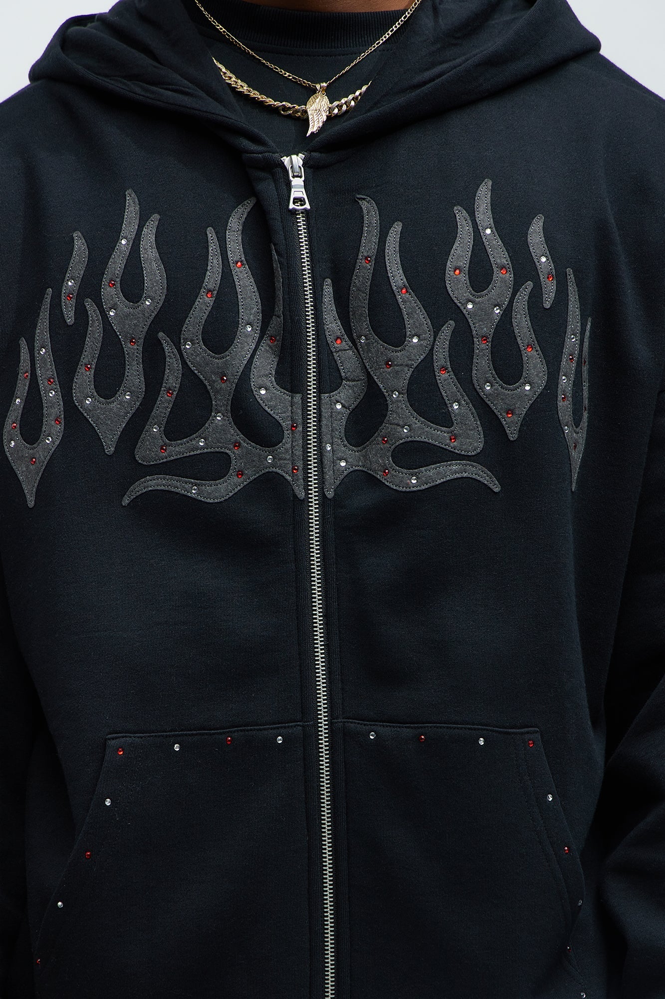 Tyson Bling Oversized Zip Hoodie - Black