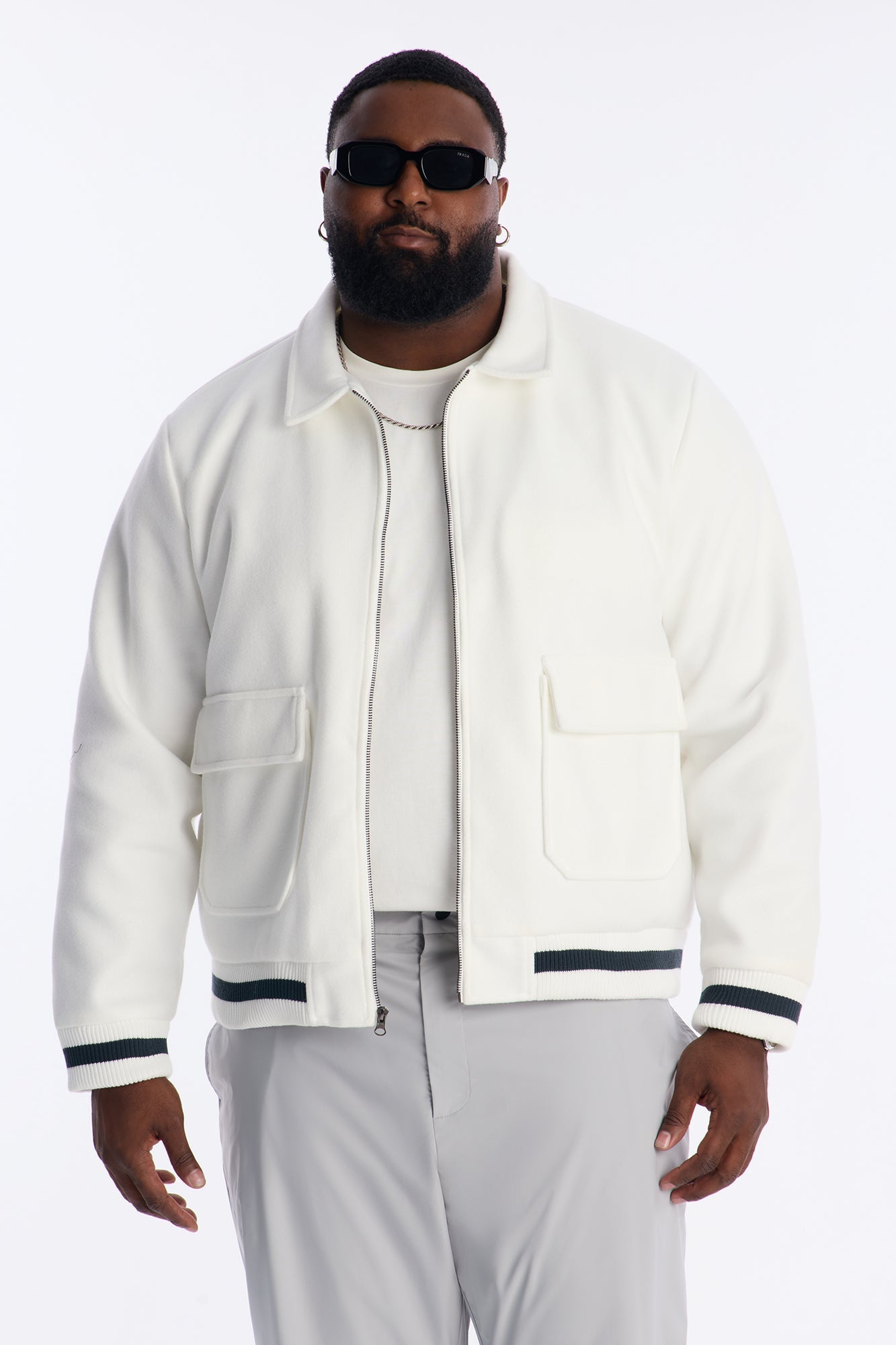 Retro Rib Wool Varsity Jacket - White