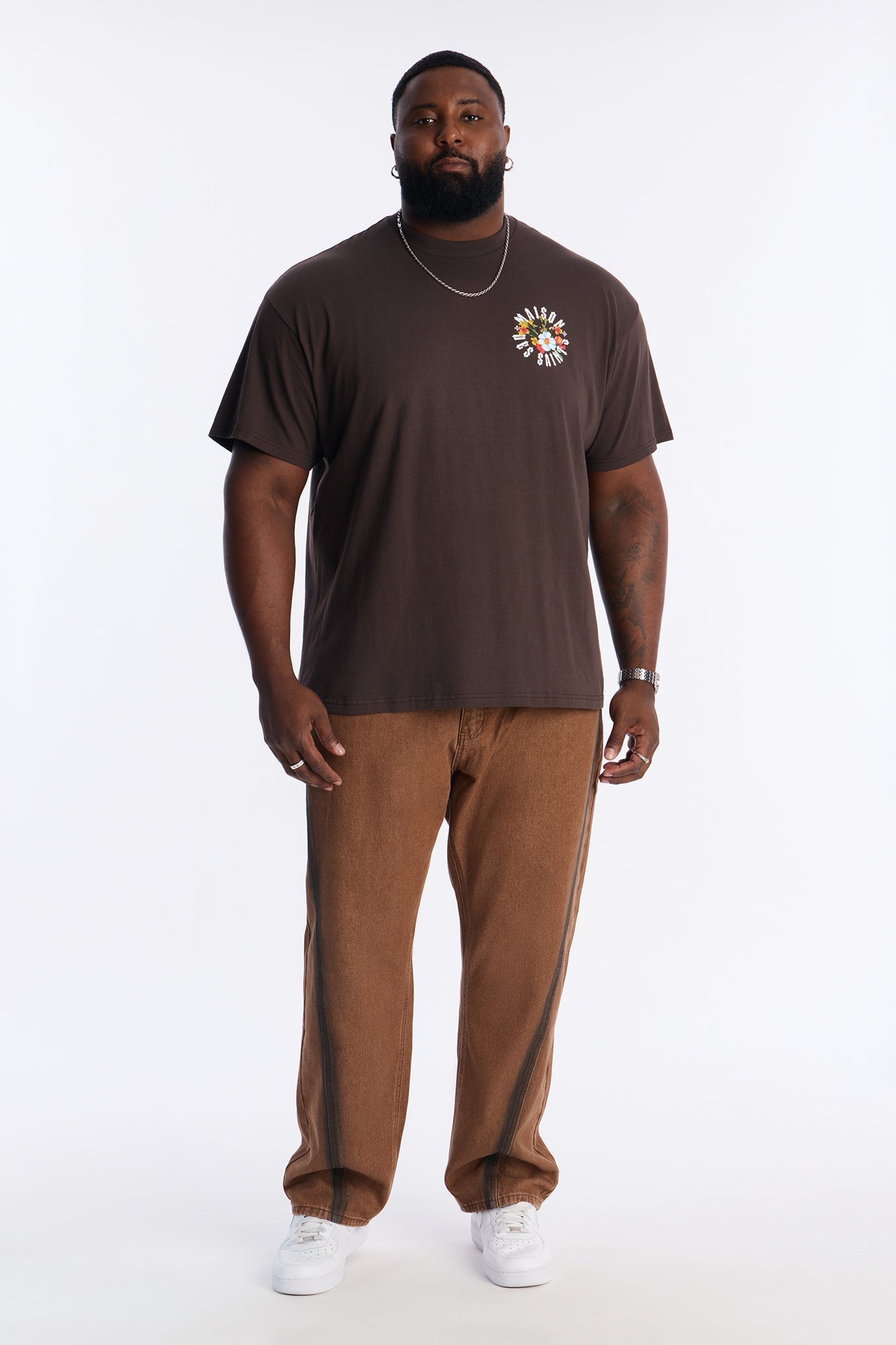 Maison Flower Print Short Sleeve Tee - Brown