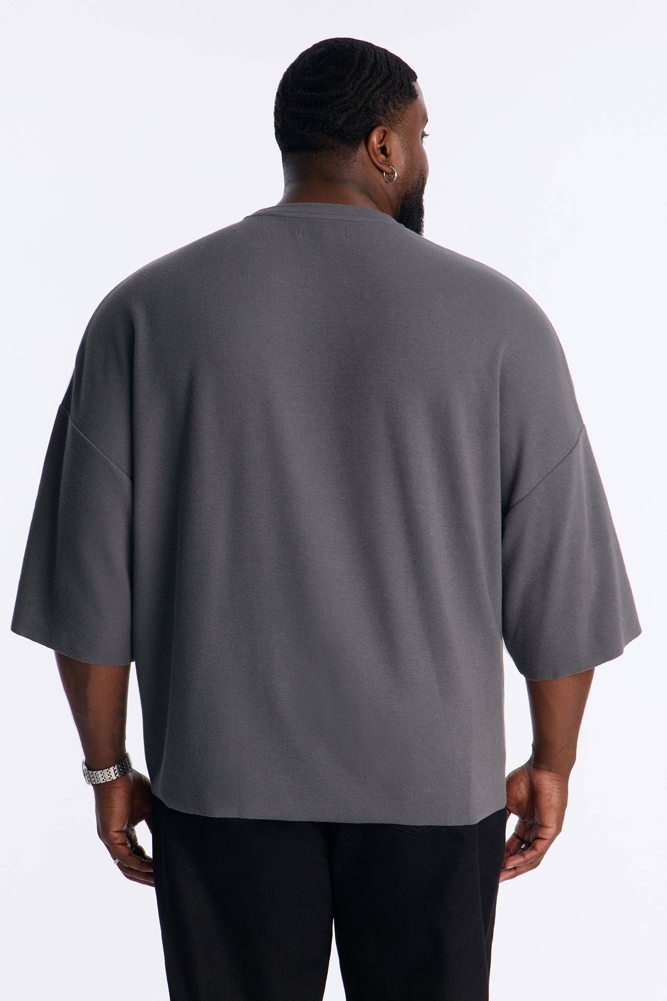 Relaxed Boxy Dreamer Knit Tee - Dark Grey
