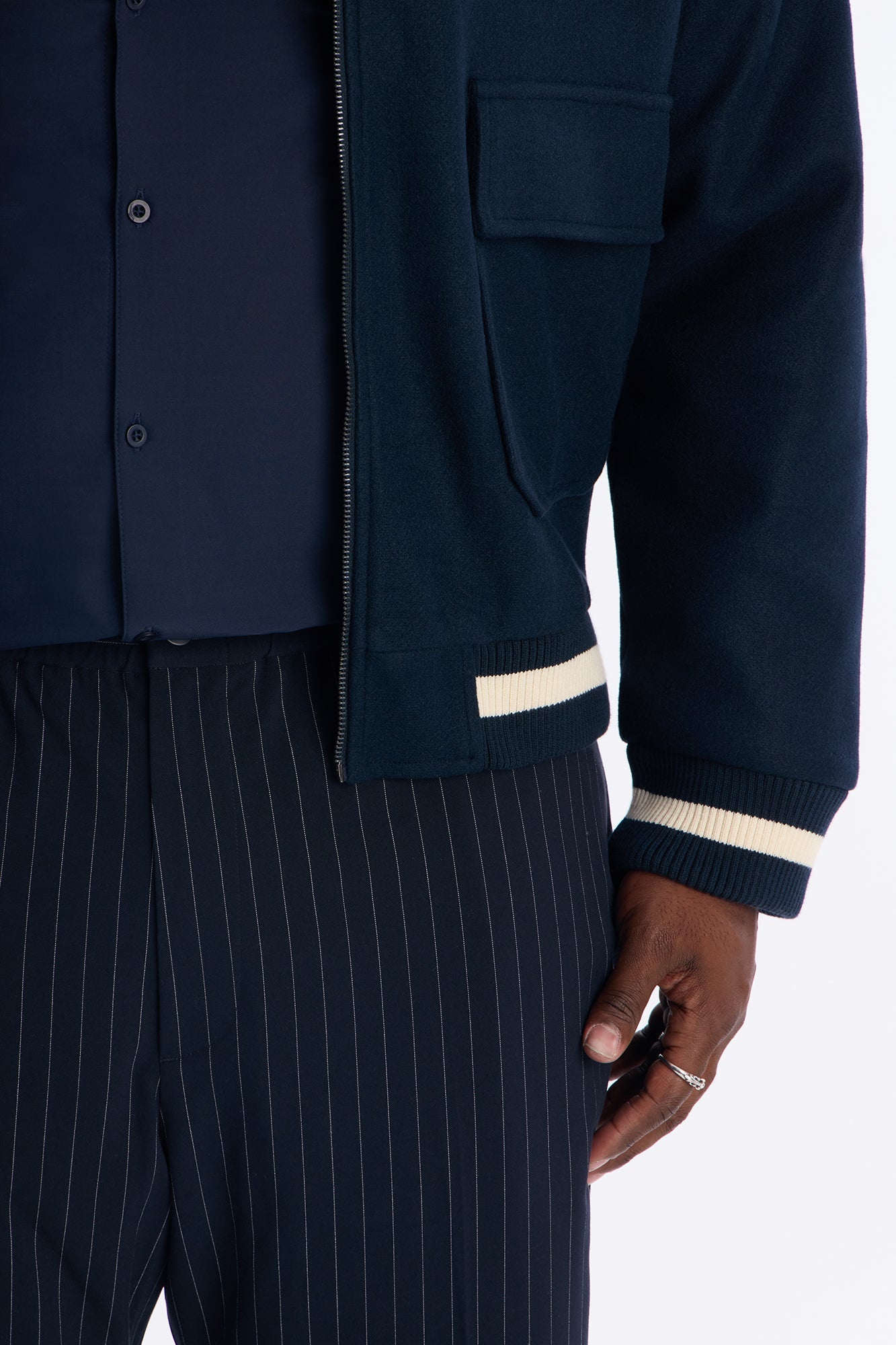 Straight Harlow Pinstripe Drawstring Pant - Navy