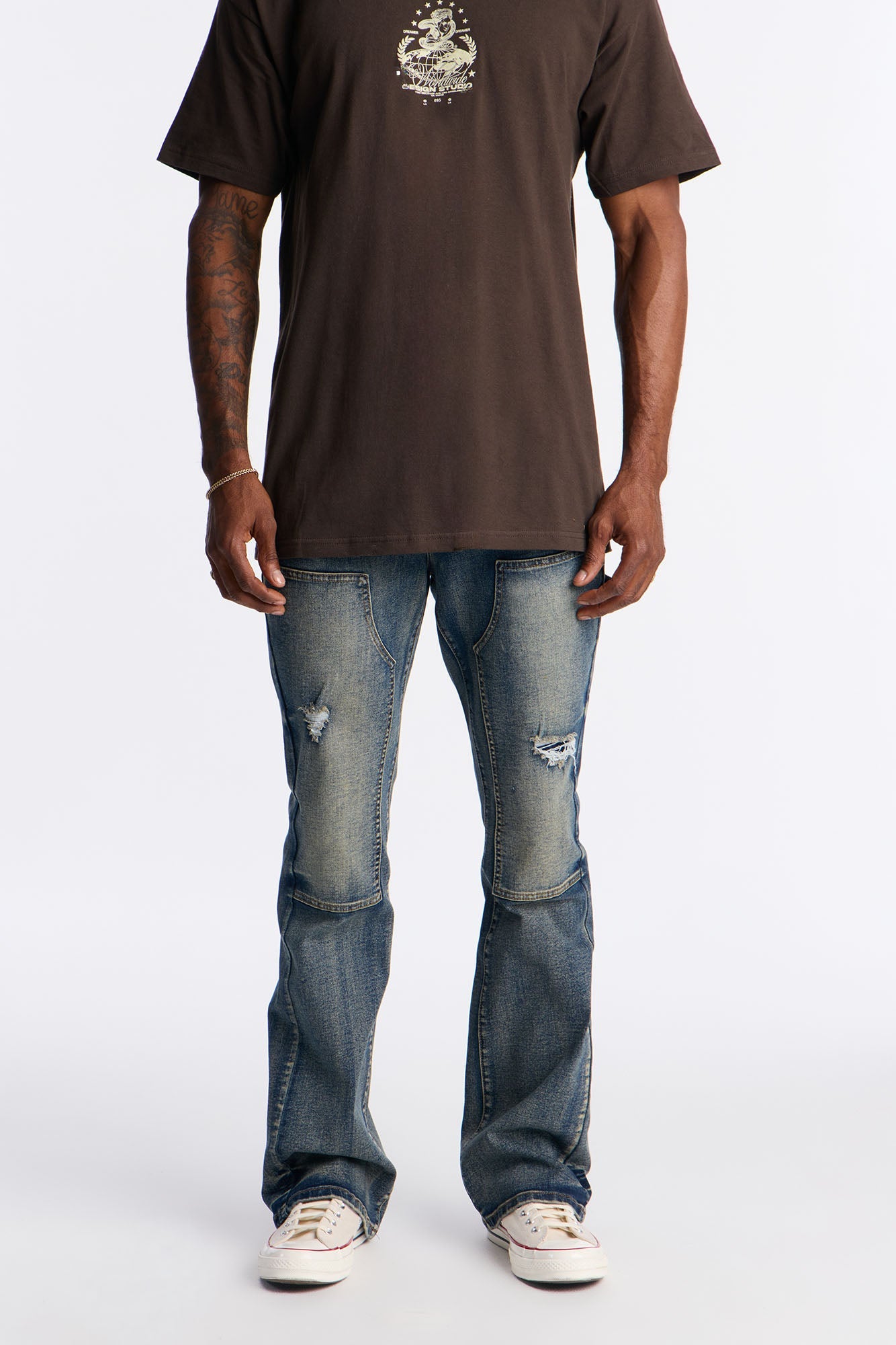 Stacked Skinny Flare Up To Me Carpenter Distressed Jean - Medium Wash