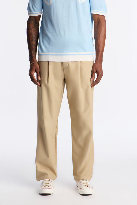 Straight Sterling Pleated Pants - Beige