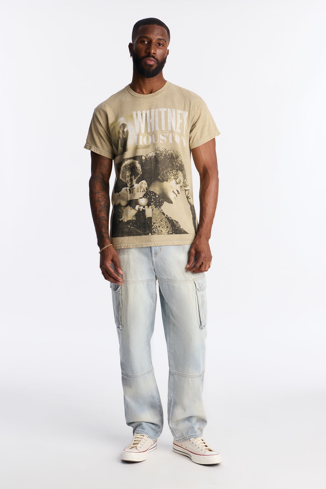 Whitney Houston Vintage Washed Short Sleeve Tee - Taupe