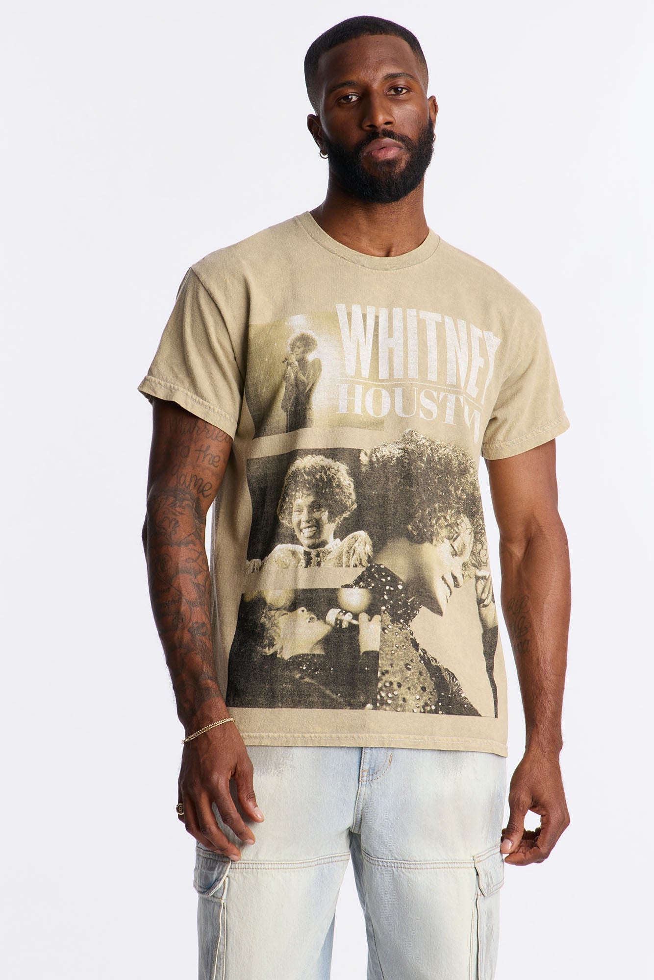 Whitney Houston Vintage Washed Short Sleeve Tee - Taupe