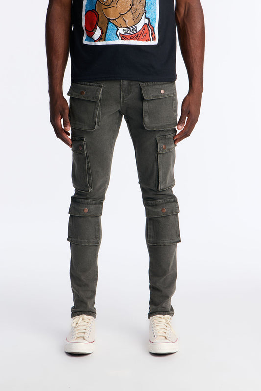 Stacked Skinny Back To Back Cargo Jean - Olive