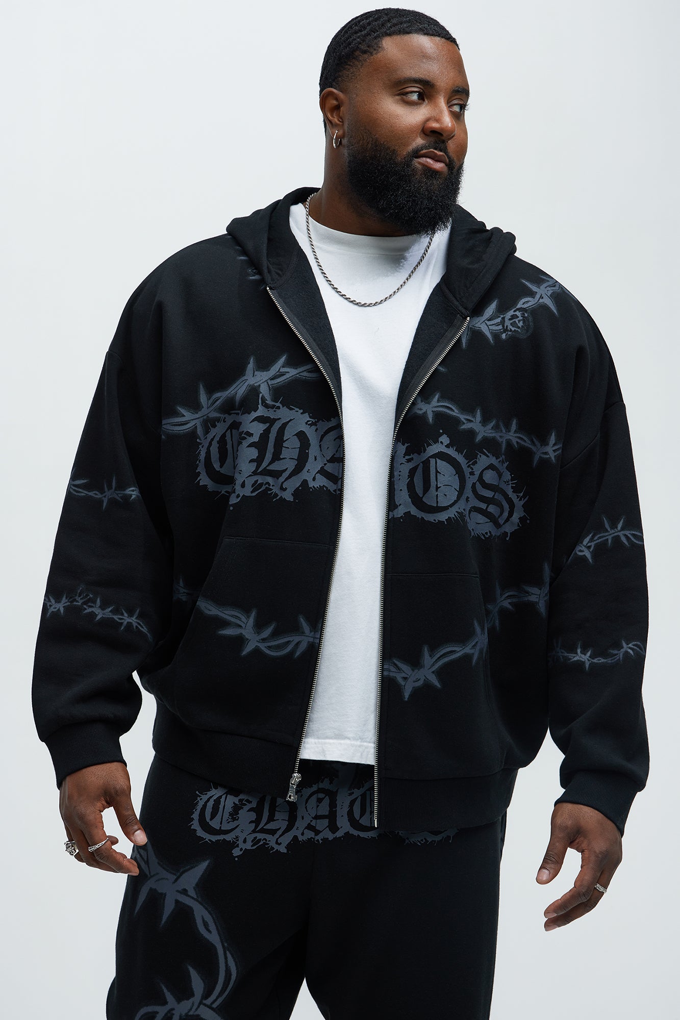 Tyson Chaos Oversized Zip Hoodie - Black