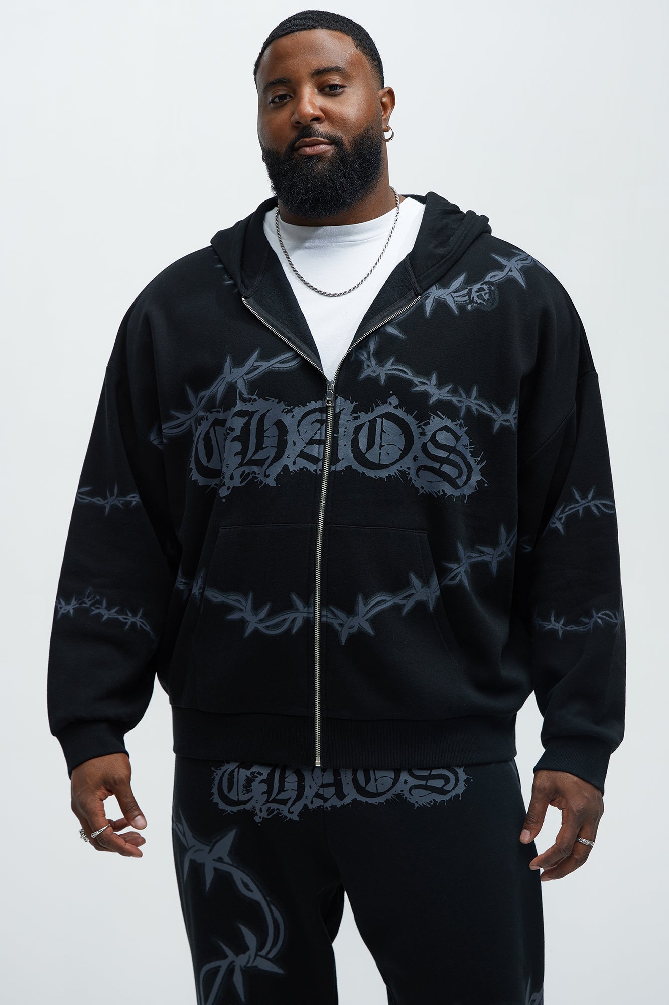 Tyson Chaos Oversized Zip Hoodie - Black