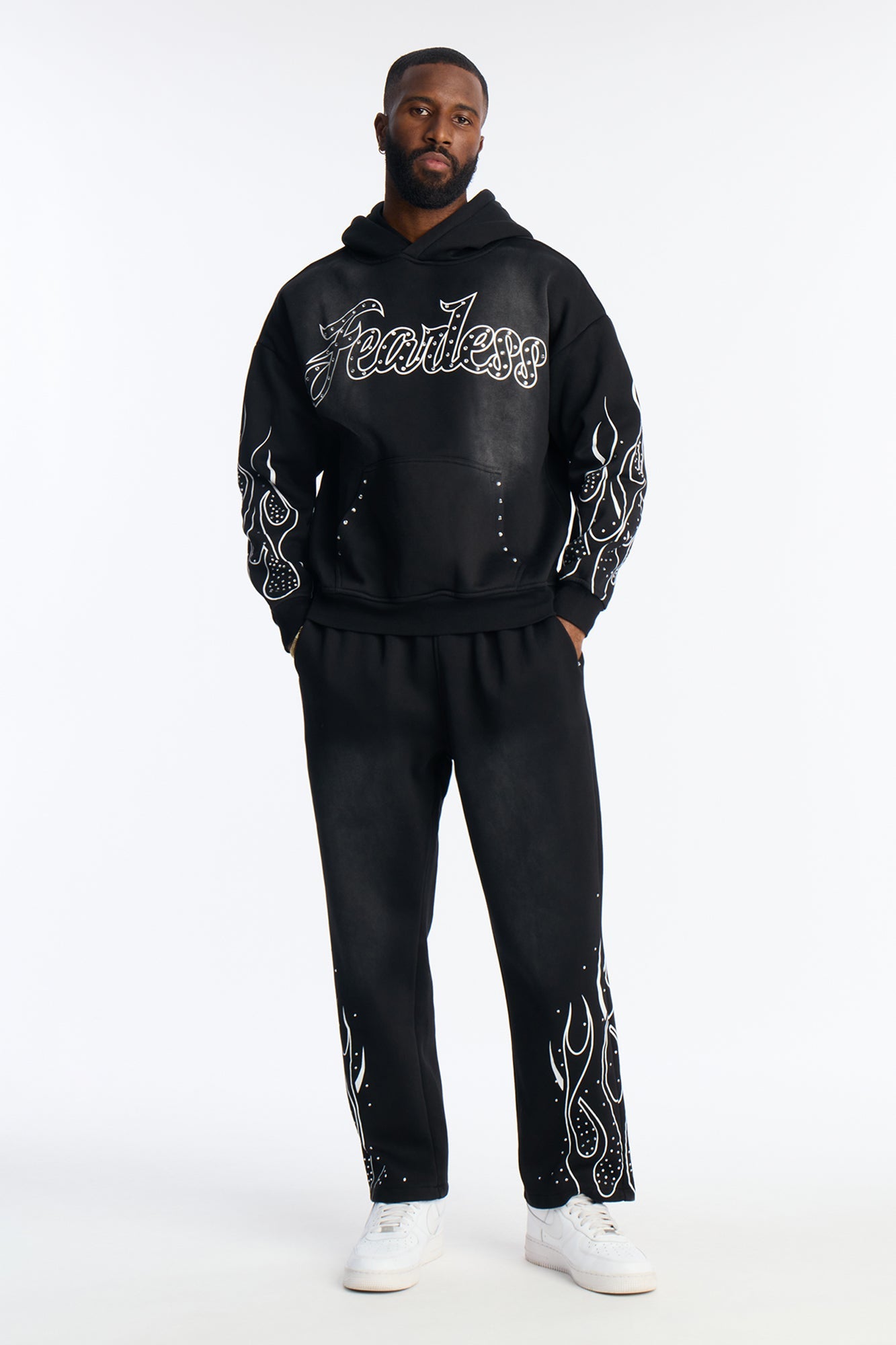Fearless Rhinestones Oversized Hoodie - Black