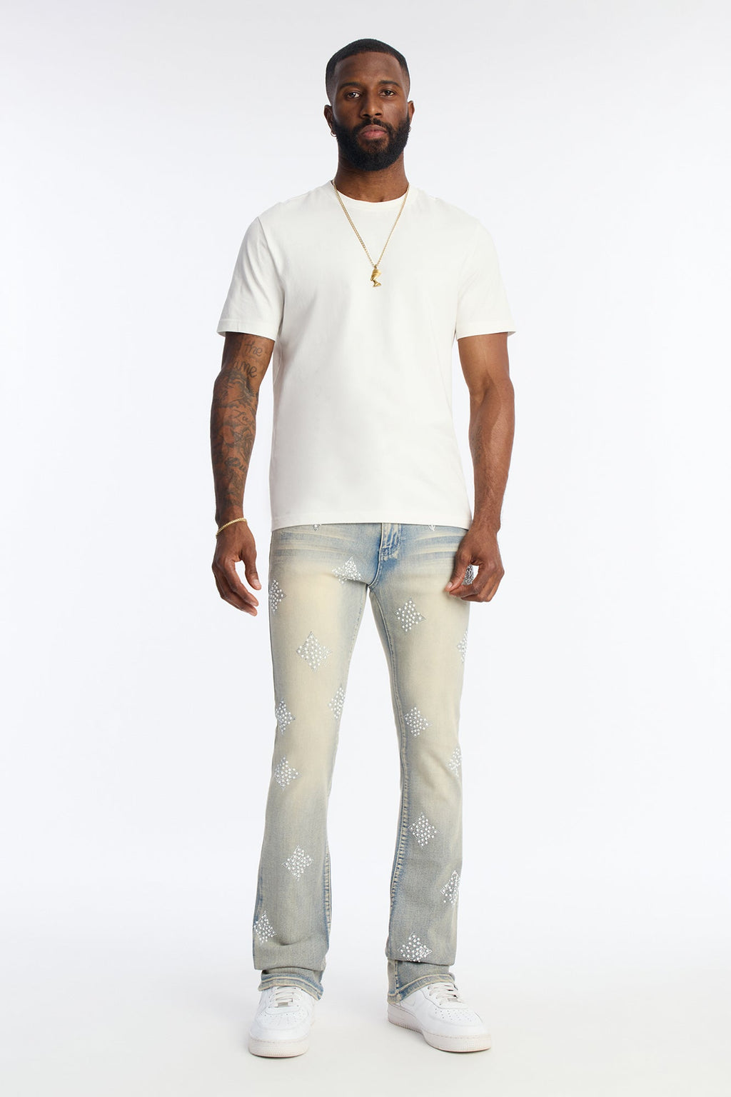 Stacked Skinny Flare Ice Star Pearl Jean - Light Wash