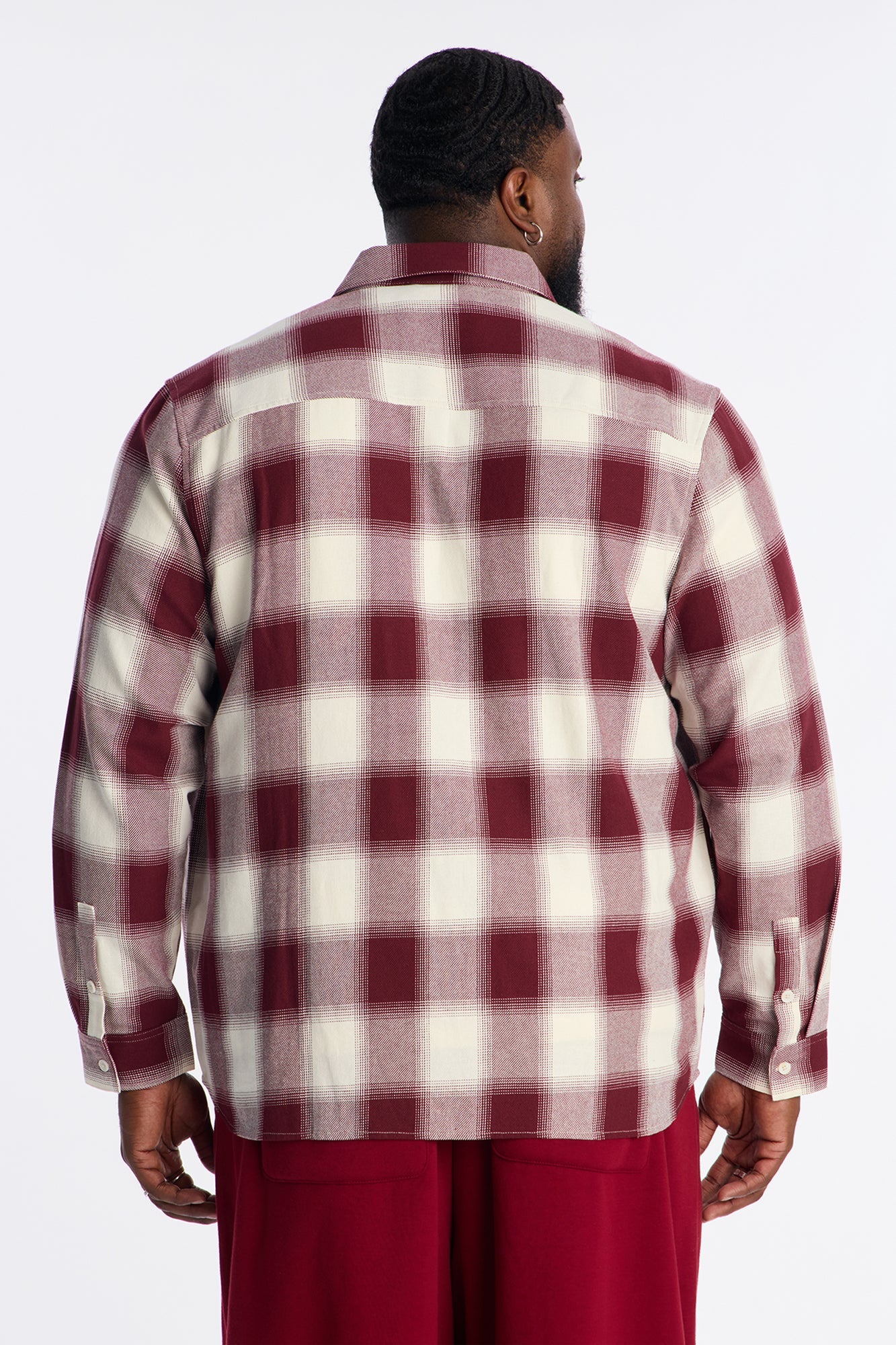 Ice Plaid Flannel Shirt - Burgundy