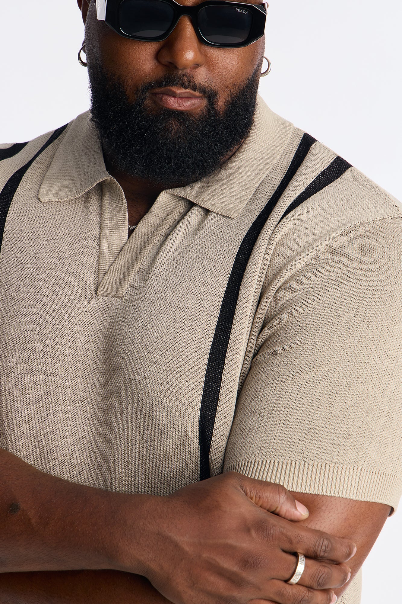 Seeing Lines Knit Johnny Collar Shirt - Tan