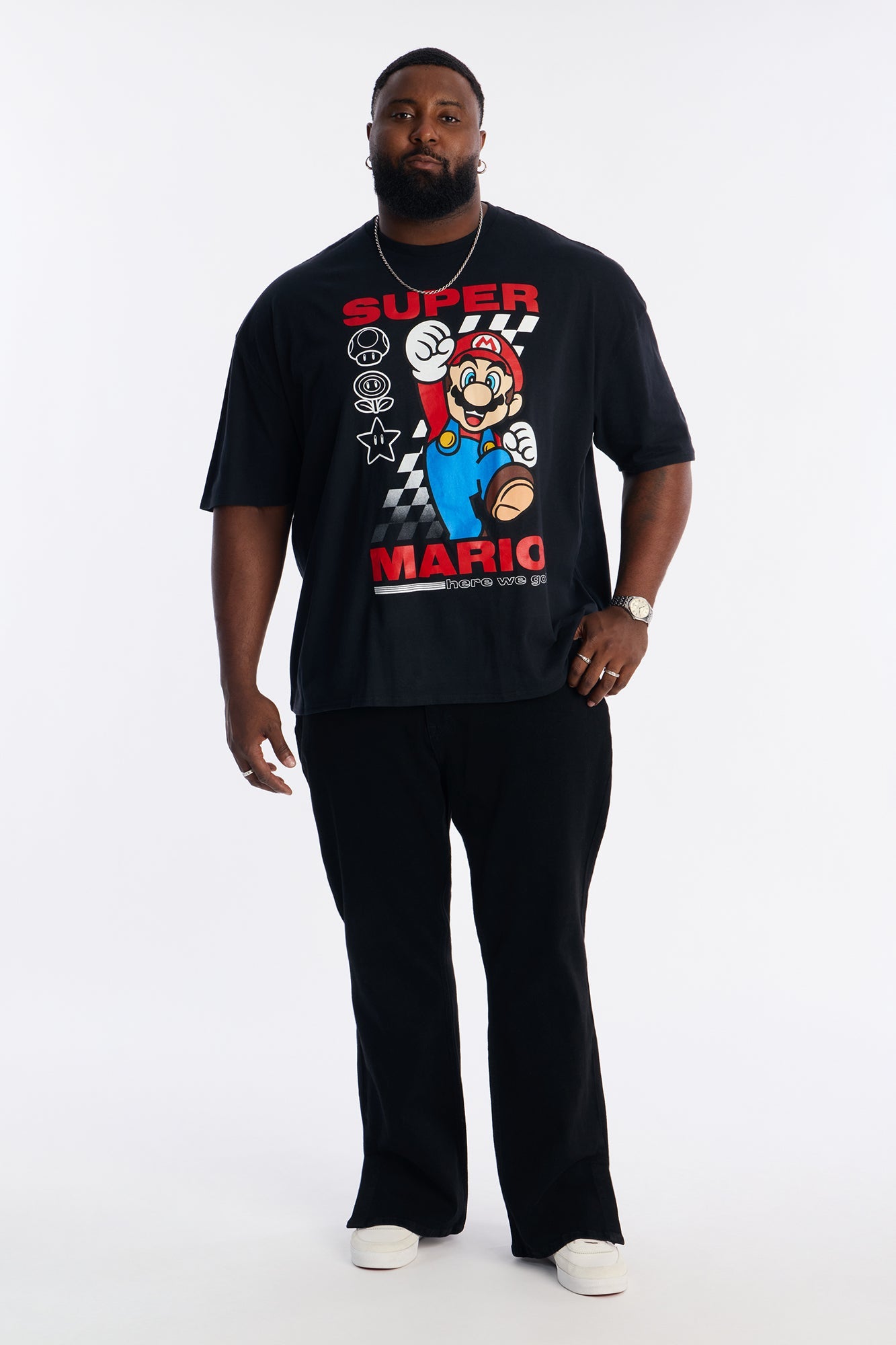 Super Mario Here We Go Boxy Short Sleeve Tee - Black