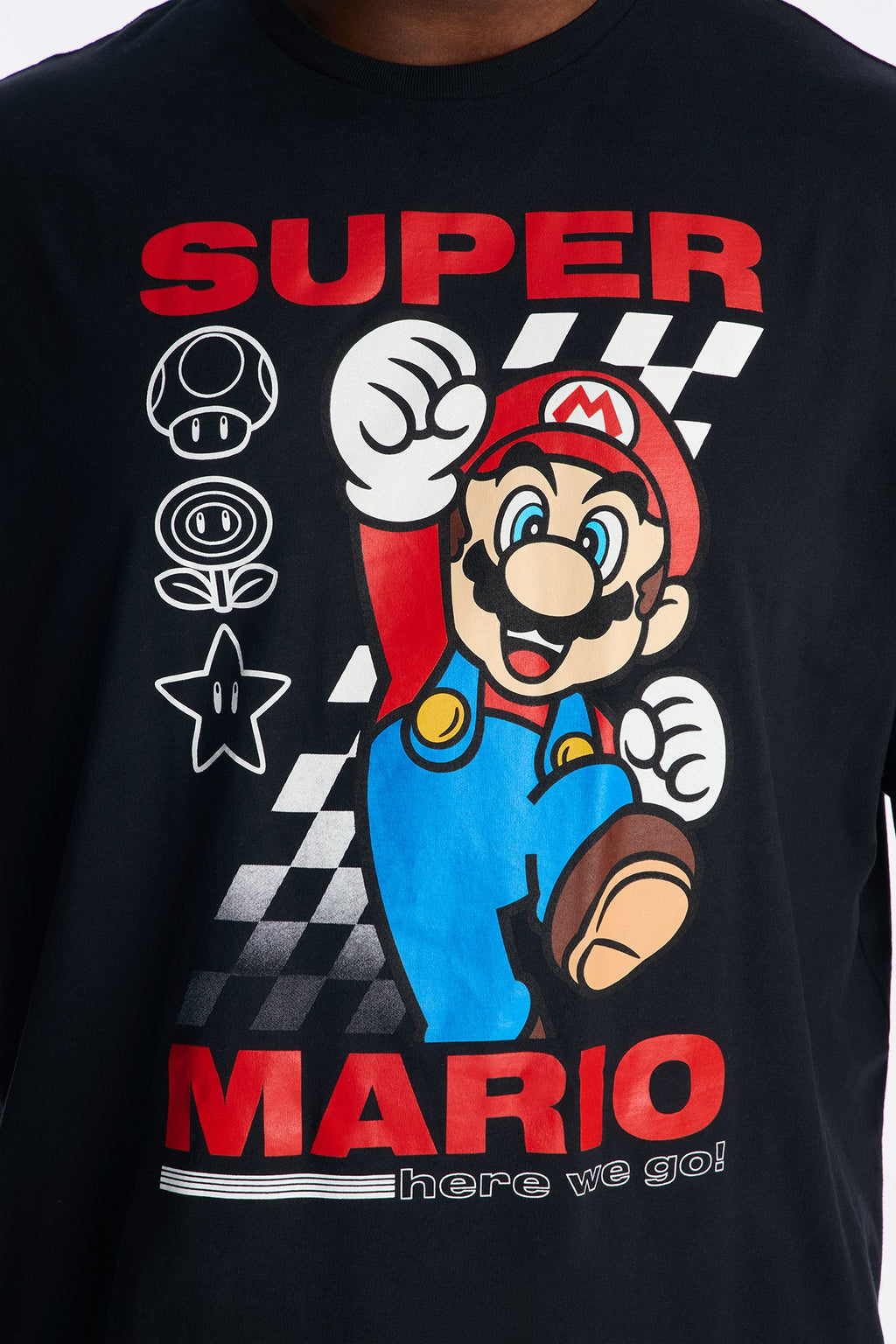 Super Mario Here We Go Boxy Short Sleeve Tee - Black