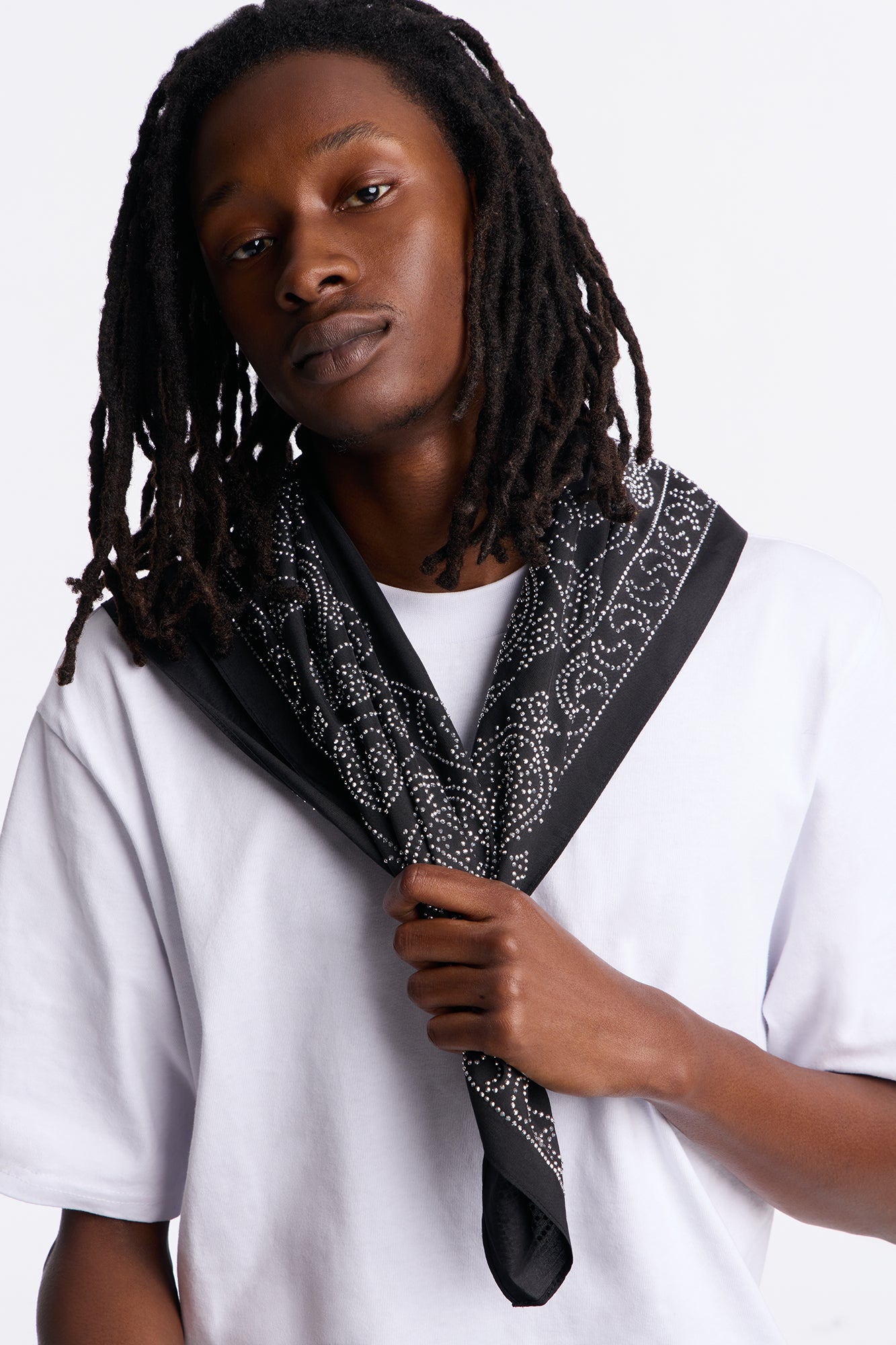 Rhinestone Embellished Paisley Bandana - Black