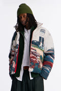 Racing Mind Tapestry Puffer Jacket - Cream