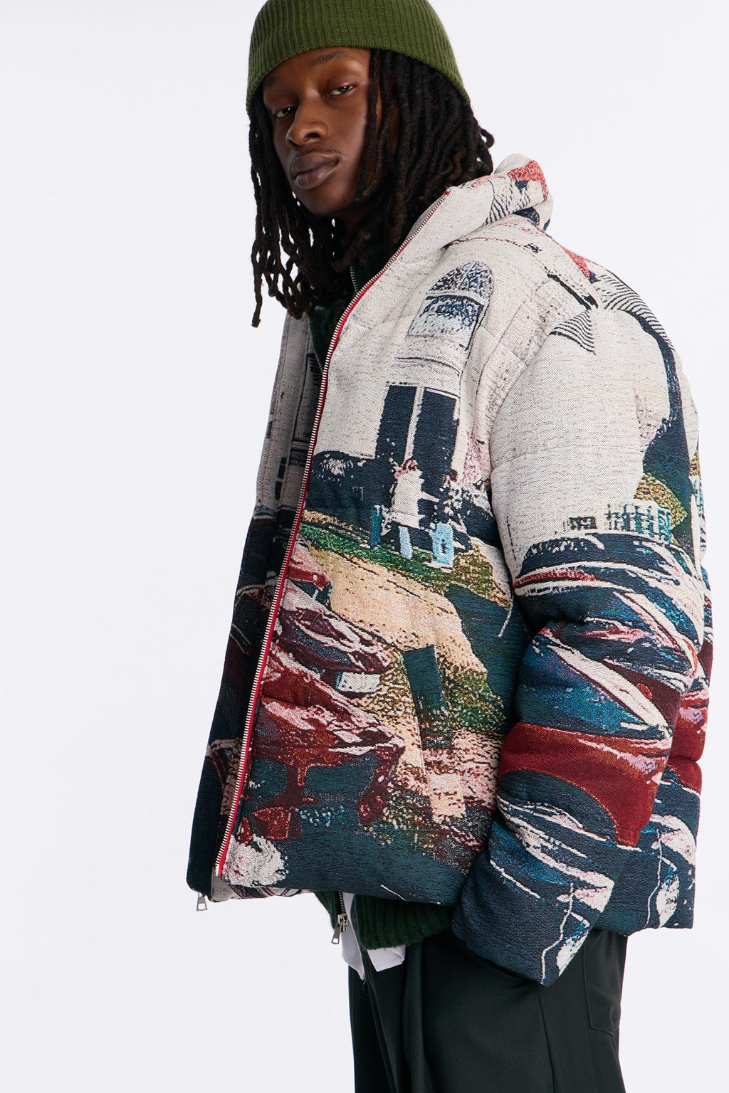 Racing Mind Tapestry Puffer Jacket - Cream