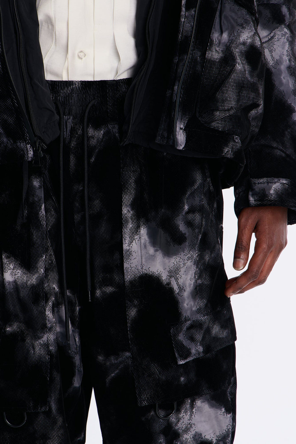 Baggy Flocked Marble Cargo Pant - Black