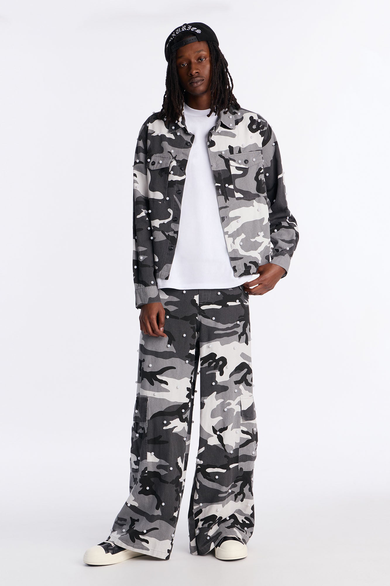 Pearl Wildin Camo Cargo Baggy Pants - Black