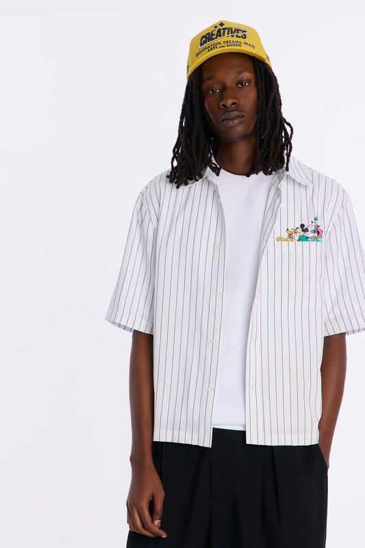 Disney Mickey And Friends Embroidery Button Up Shirt - White