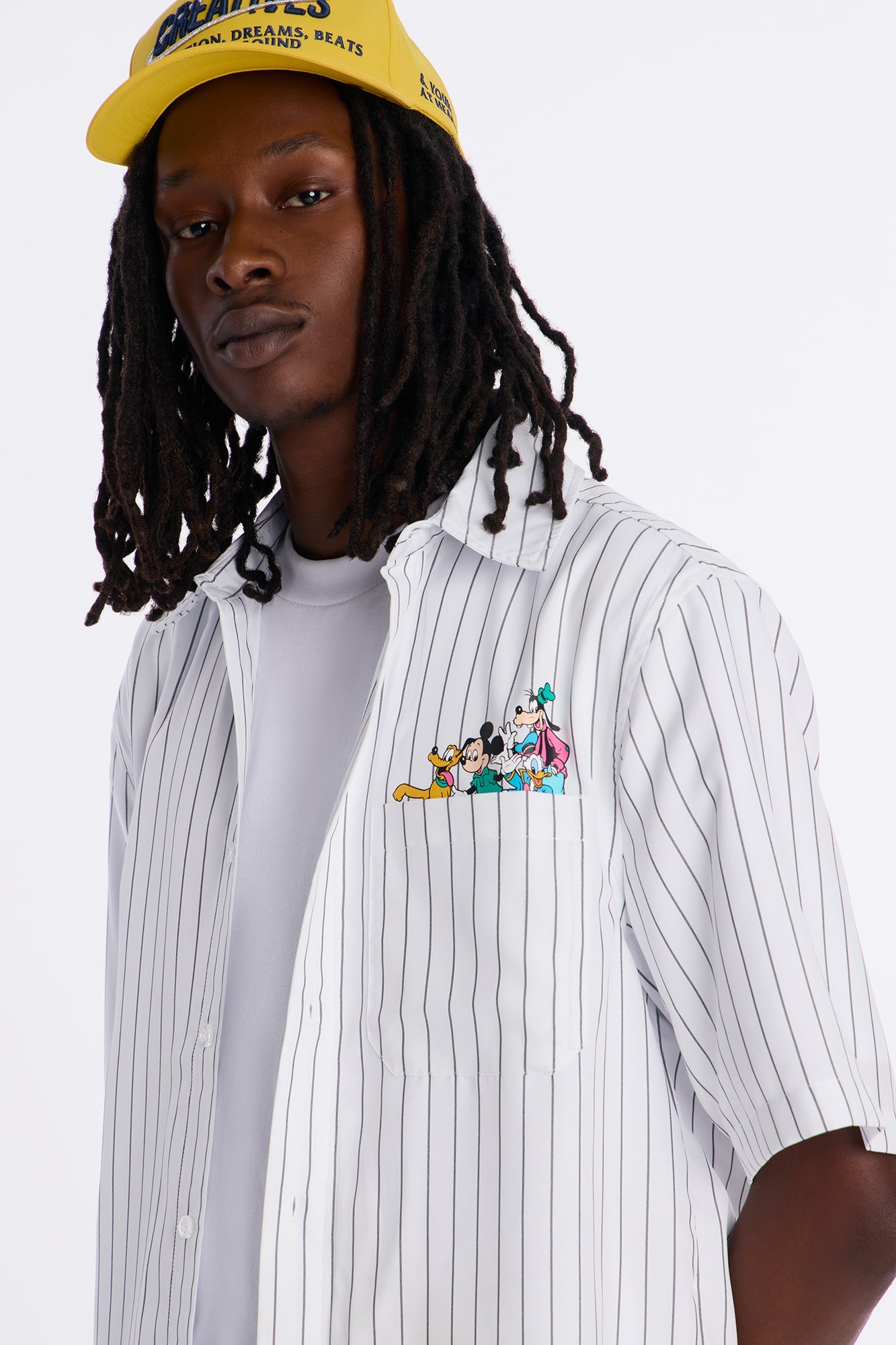 Disney Mickey And Friends Embroidery Button Up Shirt - White