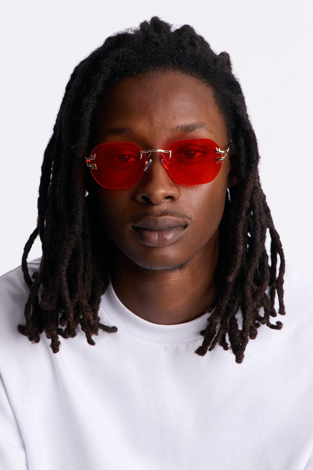 Oval Colored Lenses Metal Sunglasses - Gold/Red