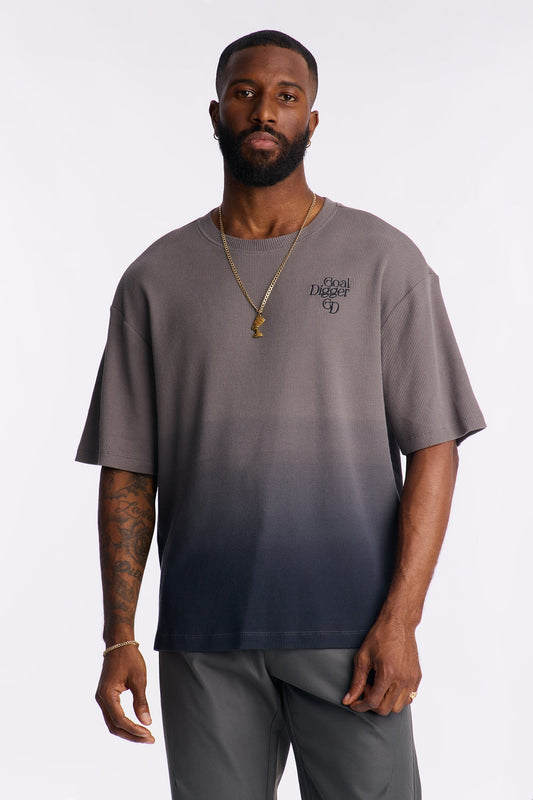 Gradient Waffle Knit Crewneck Tee - Grey/combo