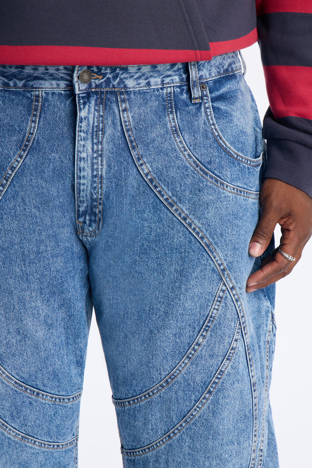 Barrel Paneled Ways Jean - Medium Blue Wash