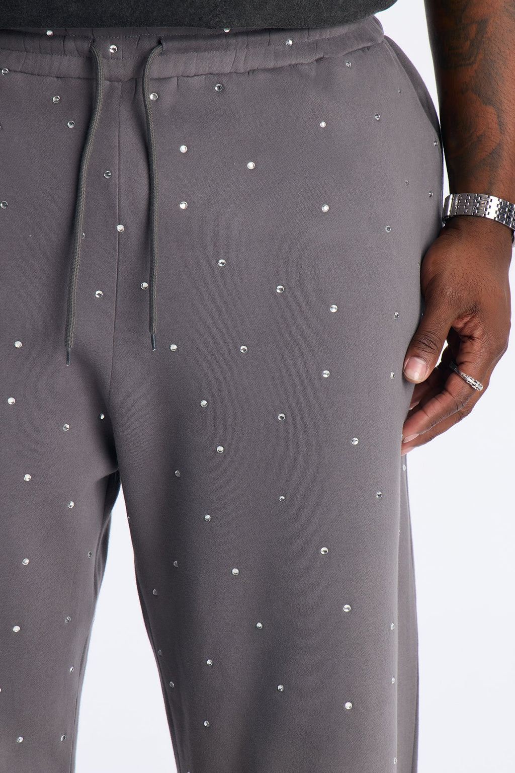 Rhinestone Flame Wide Leg Sweatpants - Charcoal