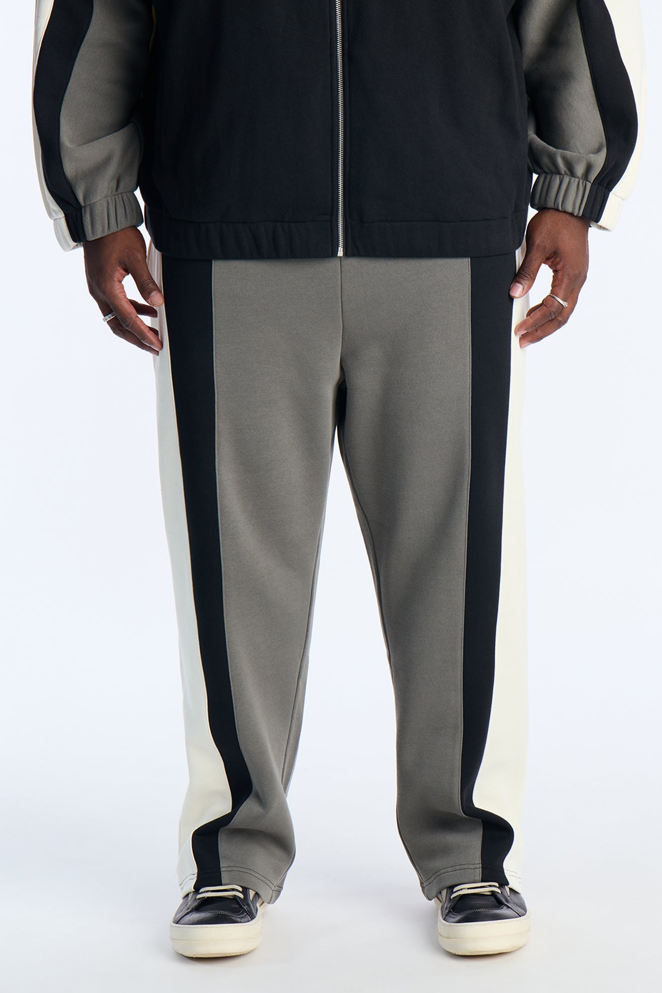 Paneled Fleece Straight Sweatpants - Multi Color