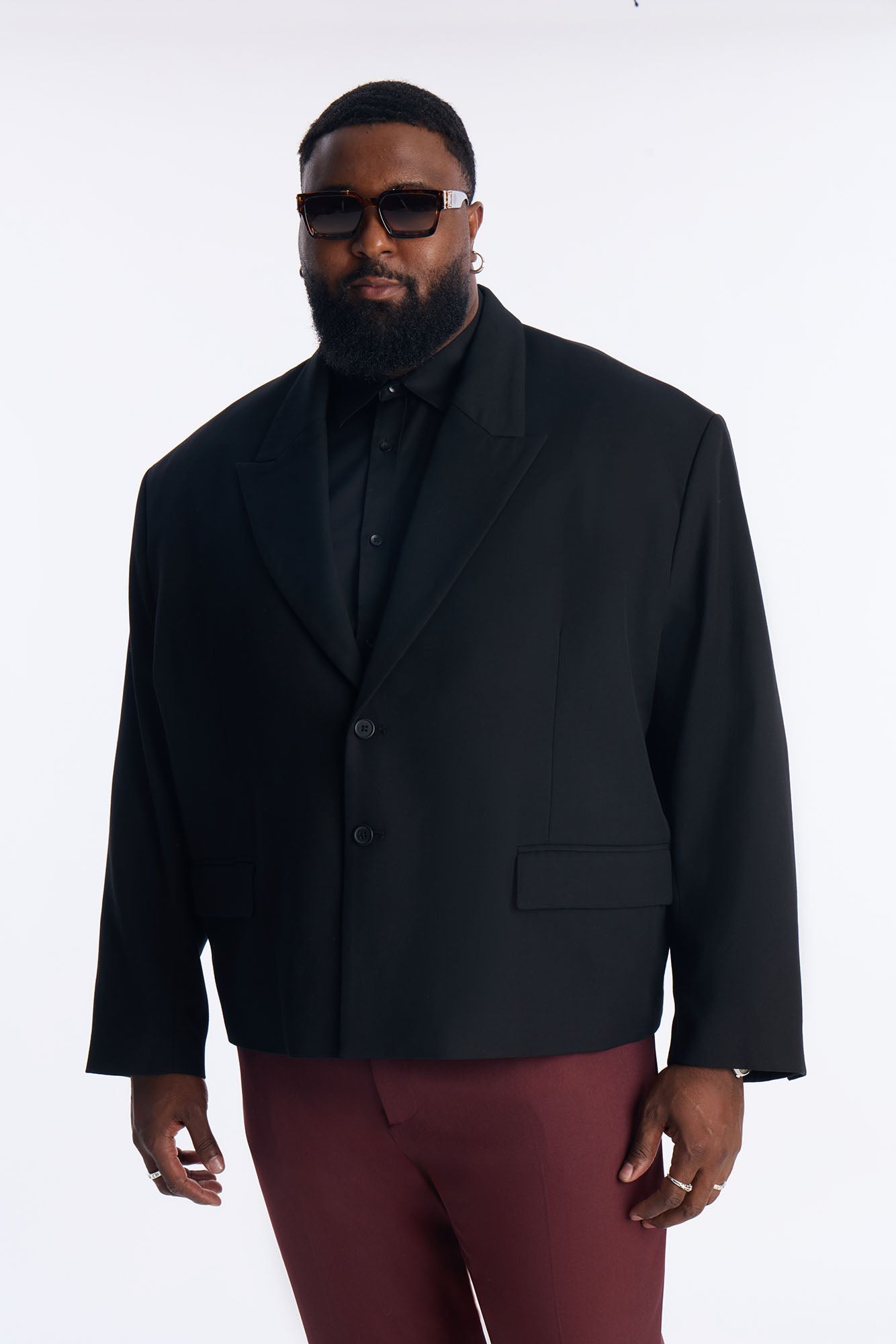 Cropped Peak Lapel Single Breasted Blazer - Black