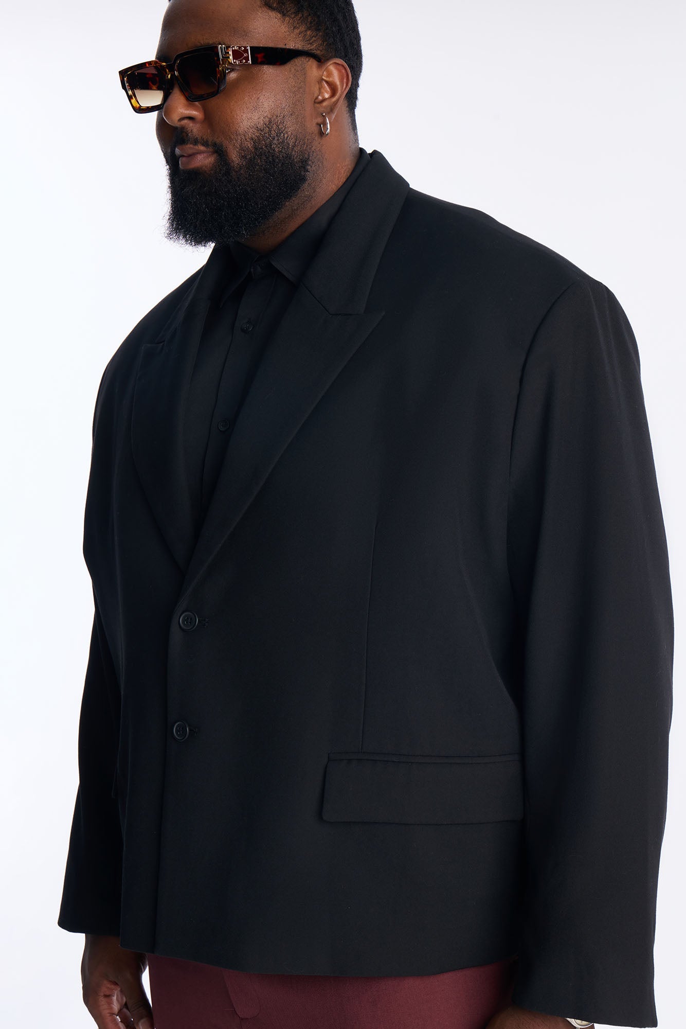 Cropped Peak Lapel Single Breasted Blazer - Black
