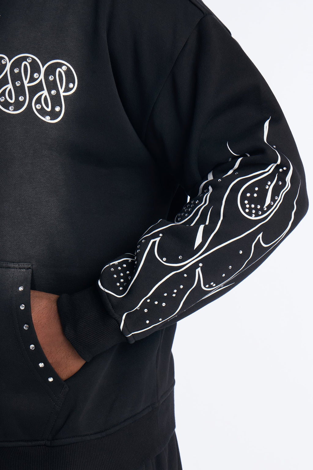 Fearless Rhinestones Oversized Hoodie - Black
