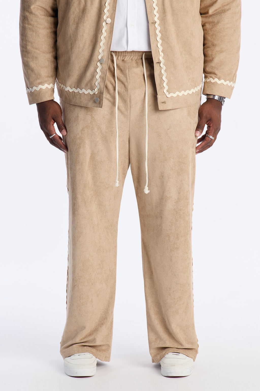 Baggy Stone Wash Story Contrast Suede Pant - Stone