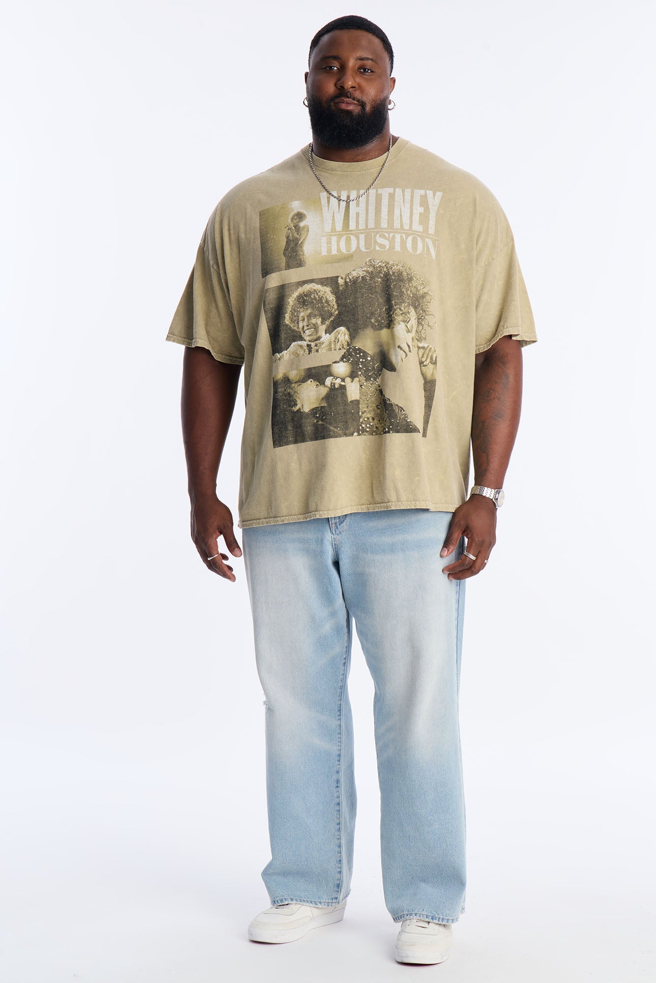 Whitney Houston Vintage Washed Short Sleeve Tee - Taupe