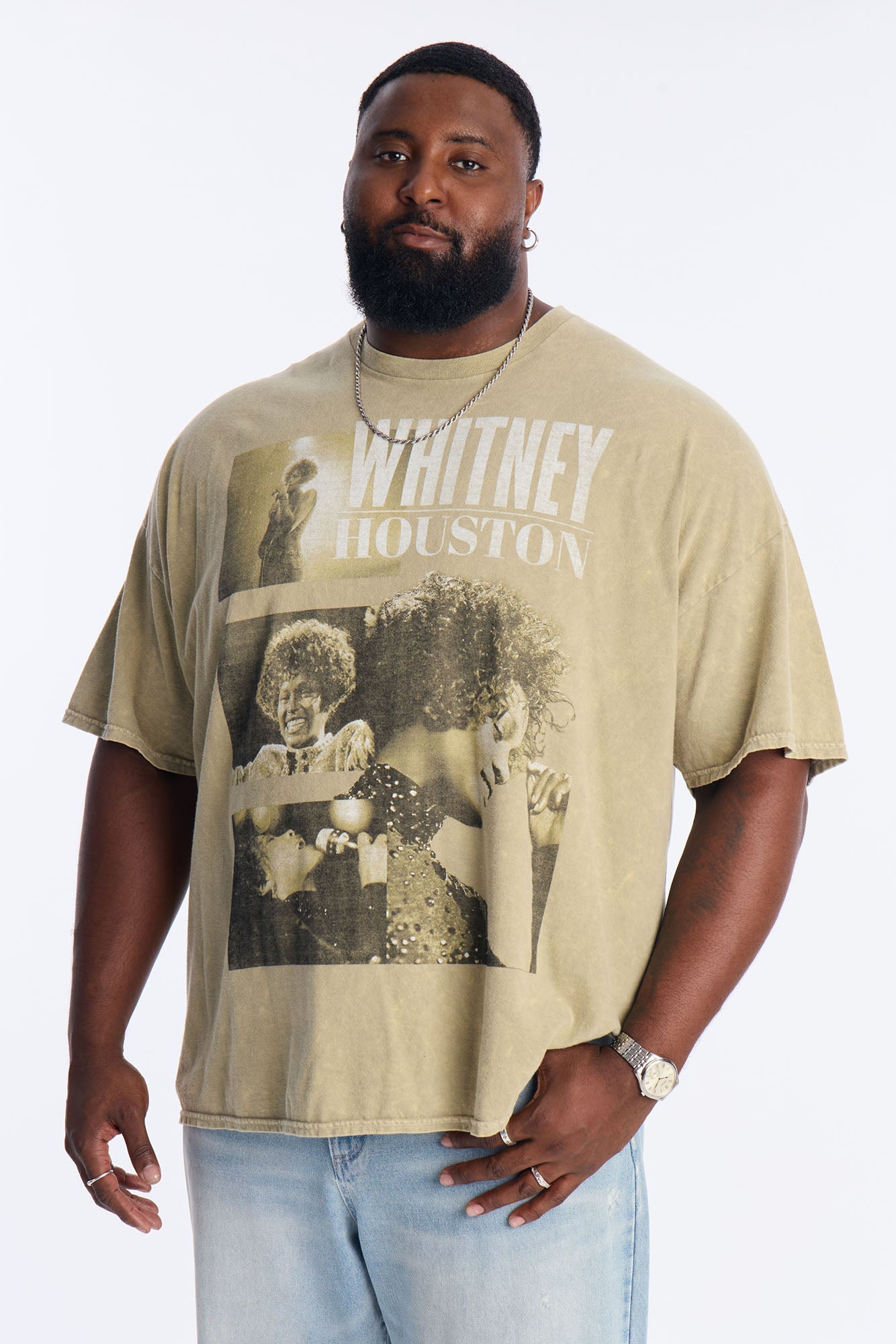 Whitney Houston Vintage Washed Short Sleeve Tee - Taupe