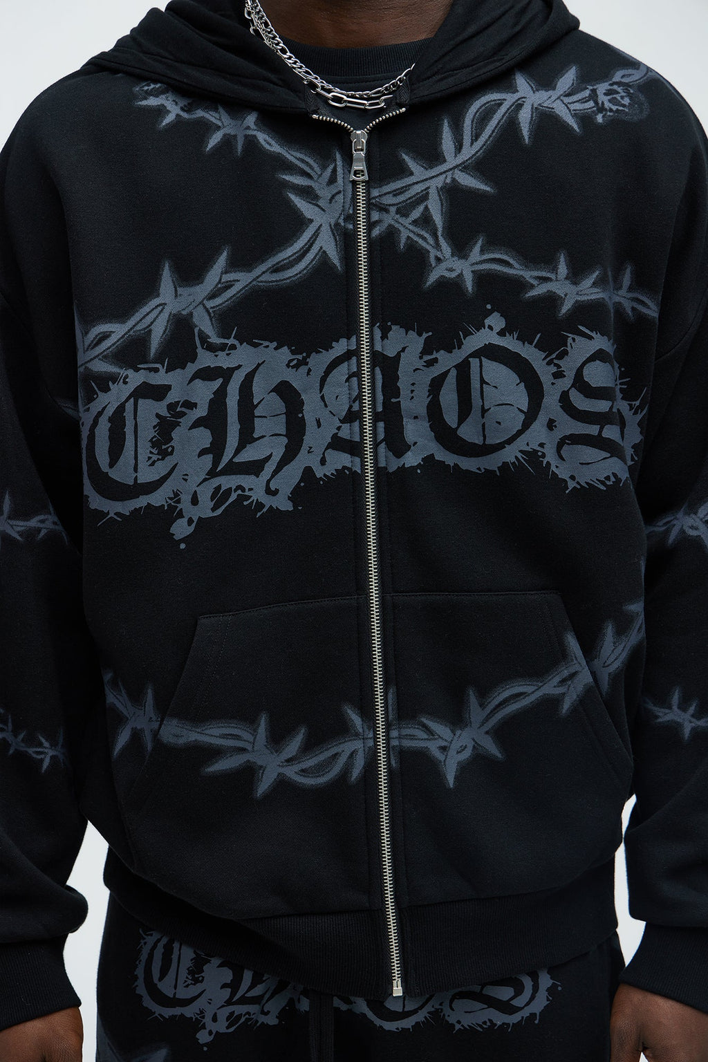 Tyson Chaos Oversized Zip Hoodie - Black