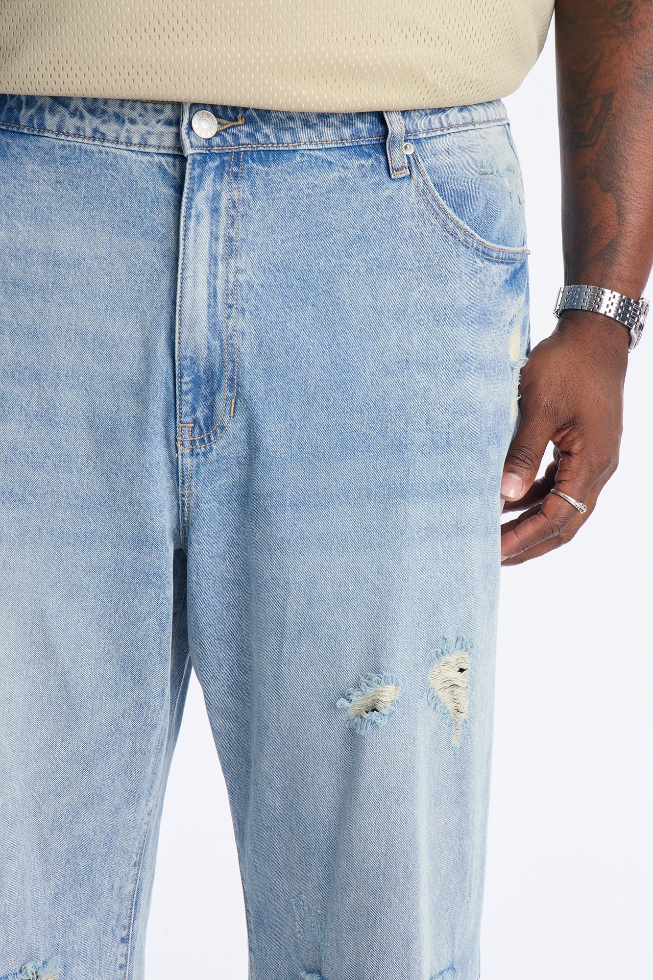 Baggy On The Grind Destroyed Jean - Light Blue Wash