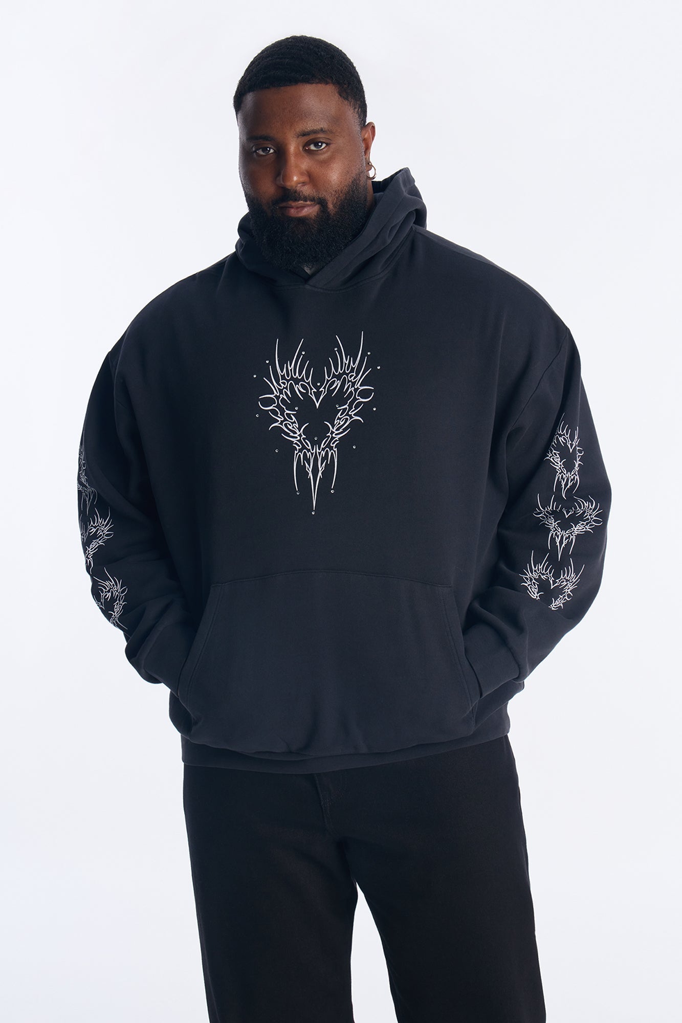 Tribal Hearts Rhinestone Hoodie - Black