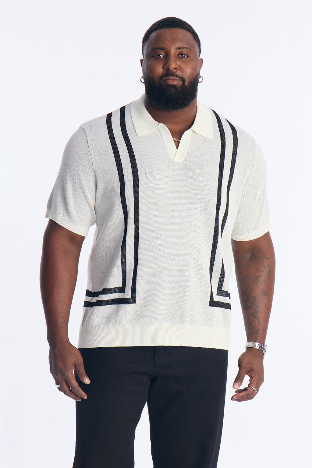 Seeing Lines Knit Johnny Collar Shirt - White