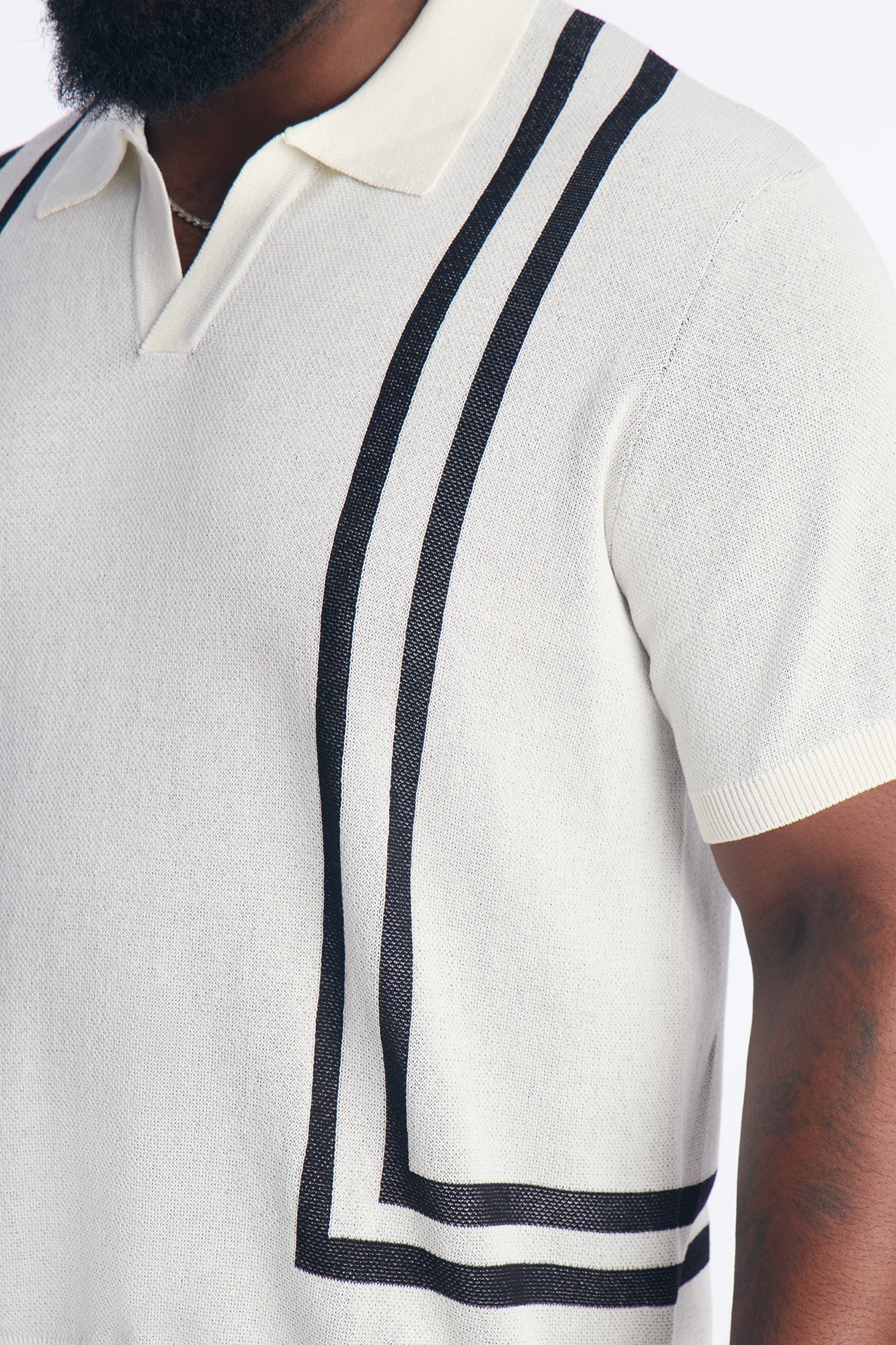 Seeing Lines Knit Johnny Collar Shirt - White